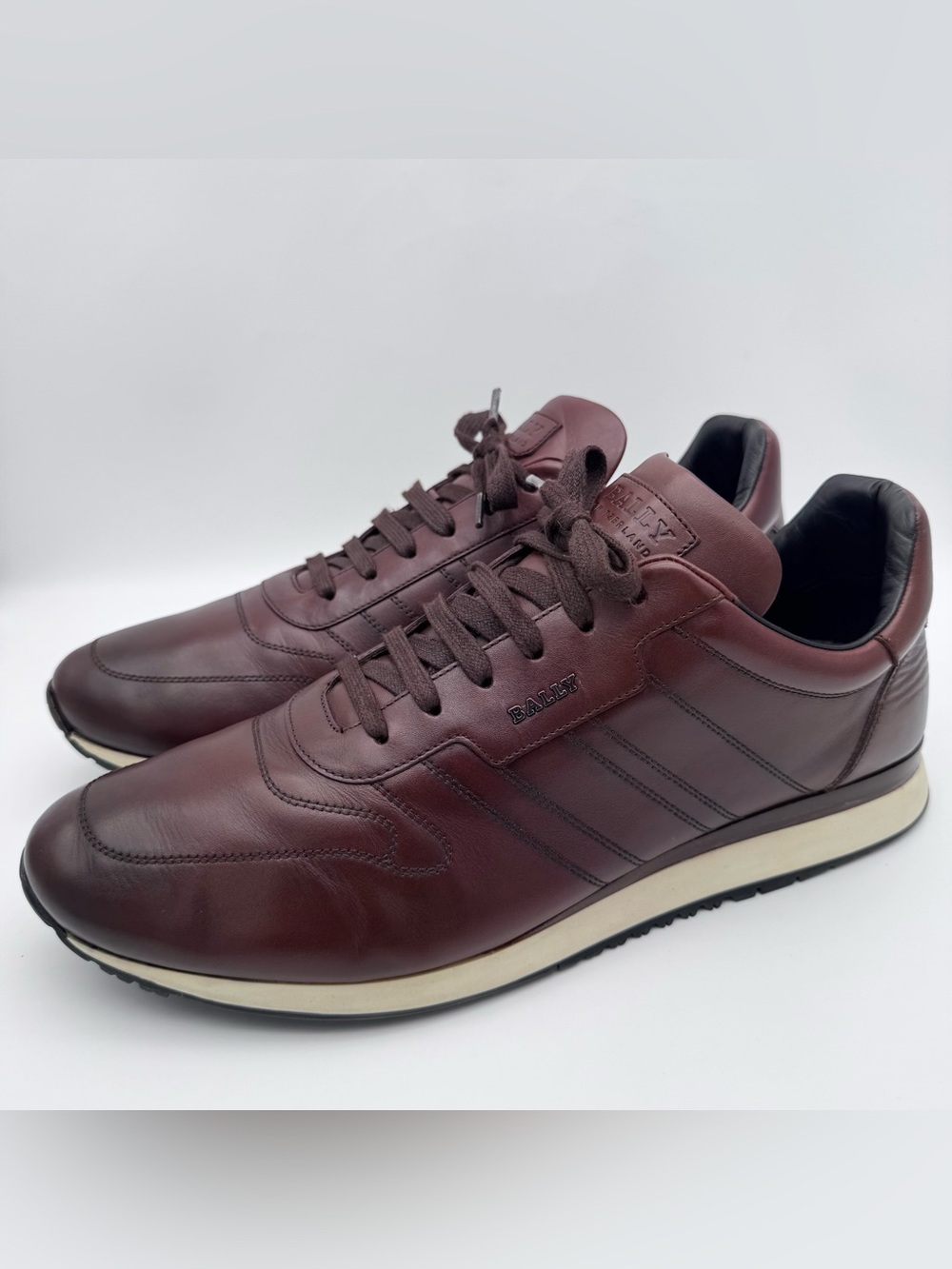 Bally Assio Brown Calfskin Leather Sneakers Men 12 Retro Running Luxury Shoes
